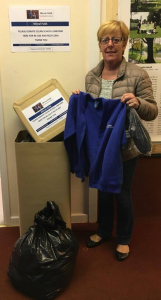 Anne dropping off uniforms for Wirral Fuss (Free UniformS for School).