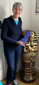 Julie next to an Egyptian friend, holding a piece of Lapis Lazuli, highly prized by the Egyptians.
