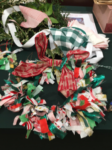 Christmas wreath made from fabric scraps